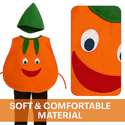 FancyDressWale Orange Fruit Costume with Green Jumpsuit for Kids | Fancy Dress for School Competitions, Fruit Day & Stage Shows (2–10 Years) Fancydresswale