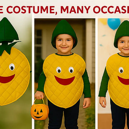 FancyDressWale Pineapple Fruit Costume with Green Jumpsuit for Kids | Fancy Dress for School Competitions, Fruit Day & Stage Shows (2–10 Years) Fancydresswale