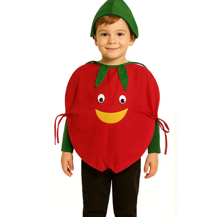 FancyDressWale Pomegranate Fruit Costume with Green Jumpsuit for Kids | Fancy Dress for School Competitions, Fruit Day & Stage Shows (2–10 Years) Fancydresswale