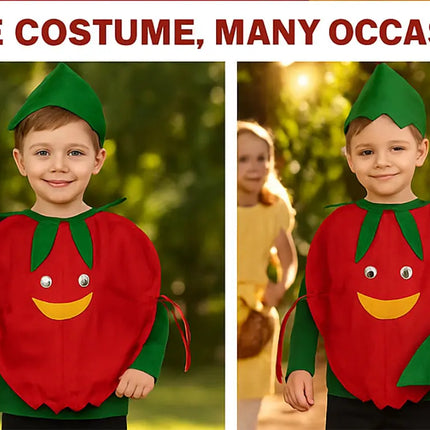 FancyDressWale Pomegranate Fruit Costume with Green Jumpsuit for Kids | Fancy Dress for School Competitions, Fruit Day & Stage Shows (2–10 Years) Fancydresswale