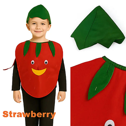 FancyDressWale Strawberry Fruit Costume with Green Jumpsuit for Kids | Fancy Dress for School Competitions, Fruit Day & Stage Shows (2–10 Years) Fancydresswale