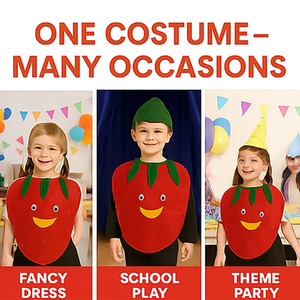 FancyDressWale Strawberry Fruit Costume with Green Jumpsuit for Kids | Fancy Dress for School Competitions, Fruit Day & Stage Shows (2–10 Years) Fancydresswale