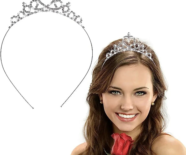 FancyDressWale Tiara Rhinestone Headband Hair Accessories with Silver  Princess Crown for Birthday, Festive Decorations, Women, Girls, Bridal,  Wedding,