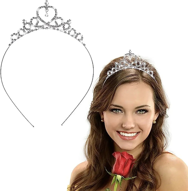 FancyDressWale Tiara Rhinestone Headband Hair Accessories with Silver Princess Crown for Birthday, Festive Decorations, Women, Girls, Bridal, Wedding, Hair Bands, and Jewellery fancydresswale.com