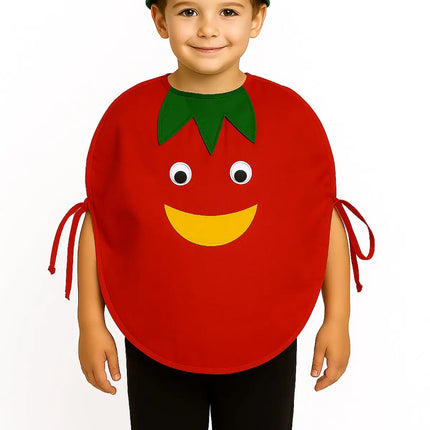 FancyDressWale Tomato Vegetable Costume with Green Jumpsuit for Kids 🍅 – Fancy Dress for Vegetable Day, Fruit Day, School Competitions & Stage Performances Fancydresswale
