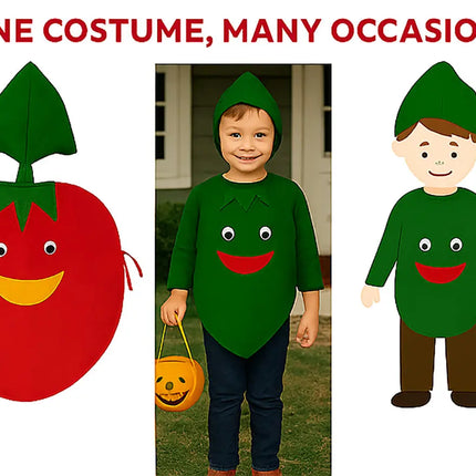 FancyDressWale Tomato Vegetable Costume with Green Jumpsuit for Kids 🍅 – Fancy Dress for Vegetable Day, Fruit Day, School Competitions & Stage Performances Fancydresswale
