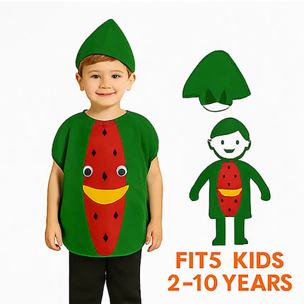 FancyDressWale Watermelon Fruit Costume with Green Jumpsuit for Kids | Fancy Dress for School Competitions, Fruit Day & Stage Shows (2–10 Years) fancydresswale.com
