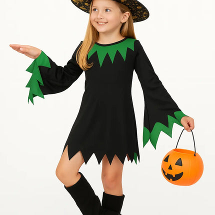 FancyDressWale halloween dress for Girls and Boys pumpkin witch ghost theme costume party Girl -Black-Green fancydresswale.com