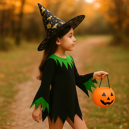 FancyDressWale halloween dress for Girls and Boys pumpkin witch ghost theme costume party Girl -Black-Green fancydresswale.com