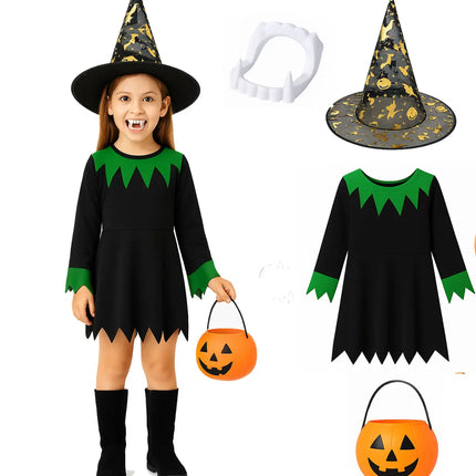 FancyDressWale halloween dress for Girls and Boys pumpkin witch ghost theme costume party Girl -Black-Green fancydresswale.com