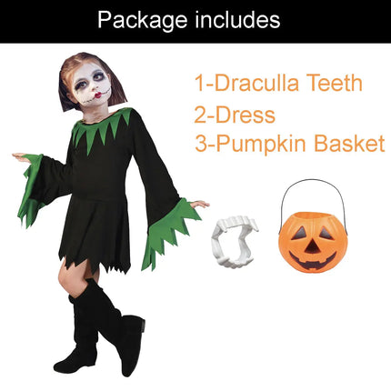 FancyDressWale halloween dress for Girls and Boys pumpkin witch ghost theme costume party Girl -Black-Green fancydresswale.com