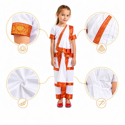 Fancydresswale Bharatnatyam costume for kids and adults - White Fancydresswale