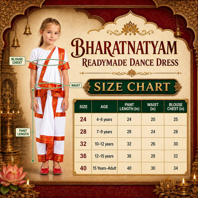 Fancydresswale Bharatnatyam costume for kids and adults - White Fancydresswale