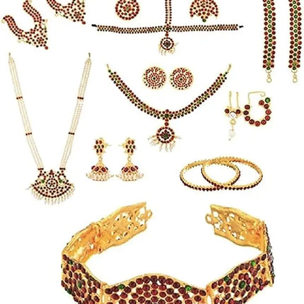 Fancydresswale Bharatnatyam dance Dress with Heavy Jewellery Combo - 10 Ornaments Fancydresswale