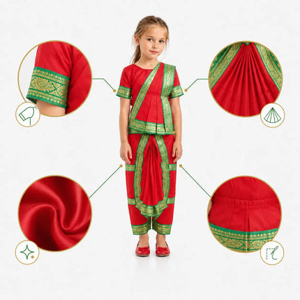 Fancydresswale Bharatnatyam outfit for kids and adults -Red Fancydresswale