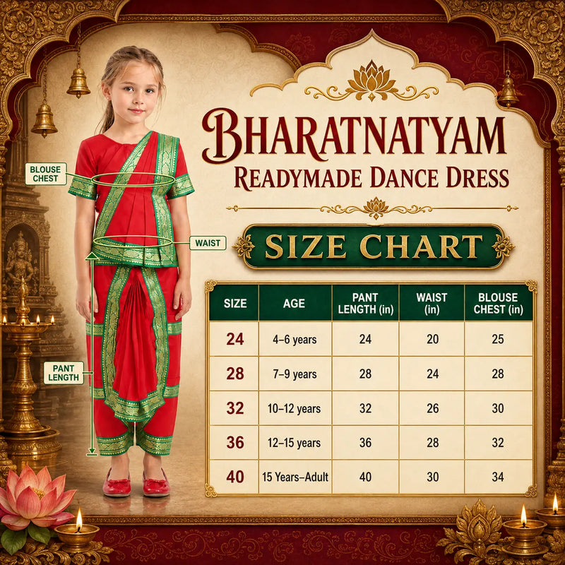 Fancydresswale Bharatnatyam outfit for kids and adults -Red Fancydresswale