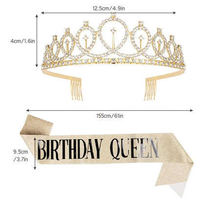 Fancydresswale Birthday Headbands Satin Sash and Tiara Birthday Crown for Girls Women Party Supplies- Gold Crown and Sash- Birthday Queen fancydresswale.com