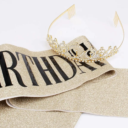 Fancydresswale Birthday Headbands Satin Sash and Tiara Birthday Crown for Girls Women Party Supplies- Gold Crown and Sash- Birthday Queen fancydresswale.com