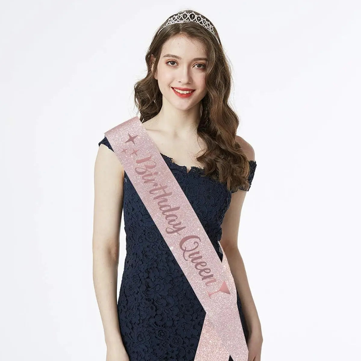 Fancydresswale Birthday Headbands Satin Sash and Tiara Birthday Crown for Girls Women Party Supplies- Rose Crown and Sash- Birthday Queen party