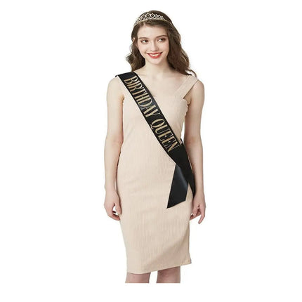 Fancydresswale Birthday Headbands Satin Sash and Tiara Birthday Crown for Girls Women Party Supplies- Rose Gold Crown Black Sash- Birthday Queen fancydresswale.com