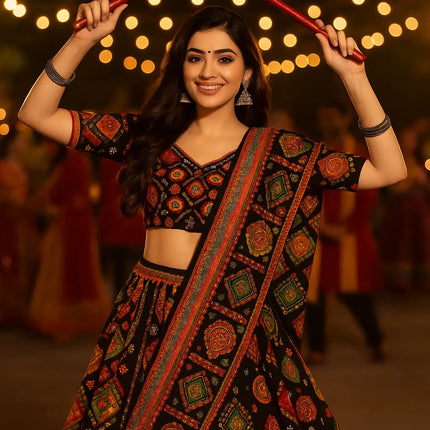 Fancydresswale Black Navratri Lehenga Choli with Dupatta | Traditional Gujarati Garba Chaniya Choli fancydresswale.com
