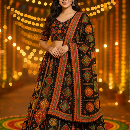 Fancydresswale Black Navratri Lehenga Choli with Dupatta | Traditional Gujarati Garba Chaniya Choli fancydresswale.com