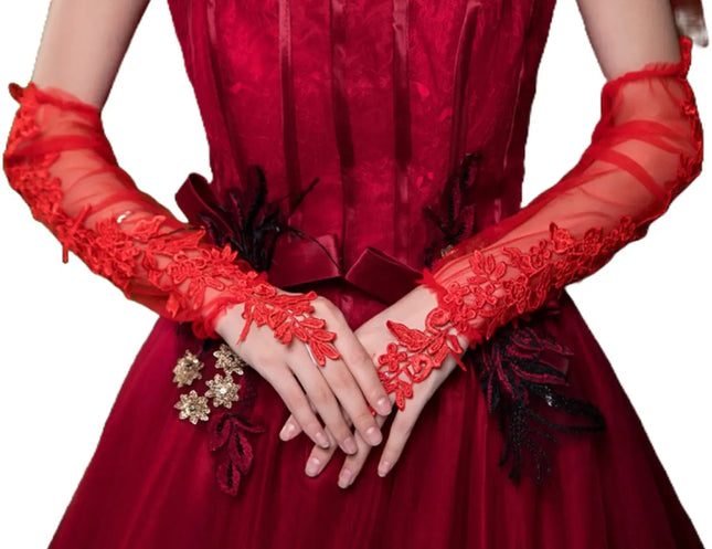 Fancydresswale Bridal Lace Gloves, Floral Embroidered, Elbow Length for evening party fancydresswale.com
