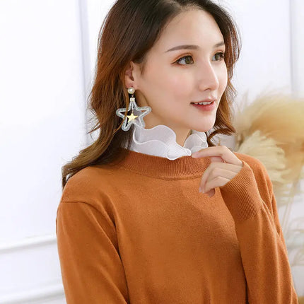 Fancydresswale False Collar Detachable Half Shirt Blouse Fake Sleeves Wrist Cuffs Set Elegant Design for Women Girls -White Fancydresswale
