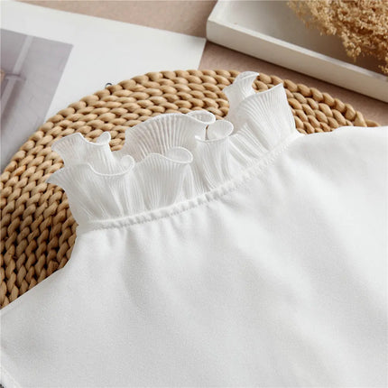 Fancydresswale False Collar Detachable Half Shirt Blouse Fake Sleeves Wrist Cuffs Set Elegant Design for Women Girls -White Fancydresswale