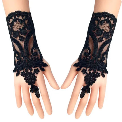 Fancydresswale Fingerless Floral Lace Gloves – Bridal & Party Accessory in Red, White, Black & Silver fancydresswale.com