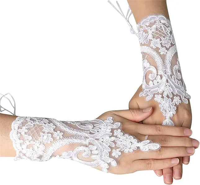 Fancydresswale Fingerless Floral Lace Gloves – Bridal & Party Accessory in Red, White, Black & Silver fancydresswale.com