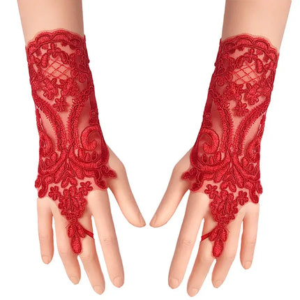 Fancydresswale Fingerless Floral Lace Gloves – Bridal & Party Accessory in Red, White, Black & Silver fancydresswale.com