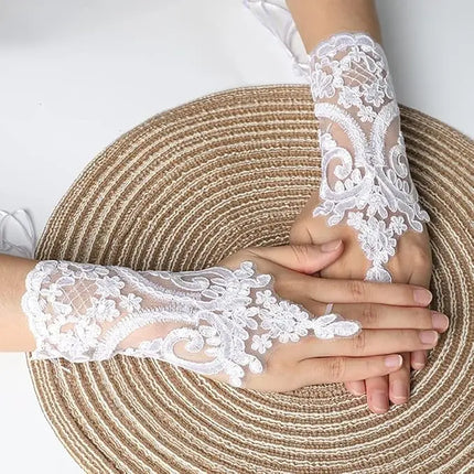 Fancydresswale Fingerless Floral Lace Gloves – Bridal & Party Accessory in Red, White, Black & Silver fancydresswale.com