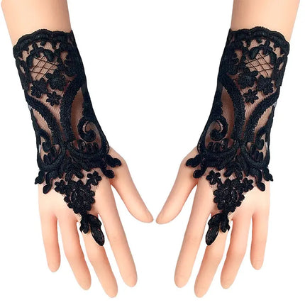 Fancydresswale Fingerless Floral Lace Gloves – Bridal & Party Accessory in Red, White, Black & Silver fancydresswale.com