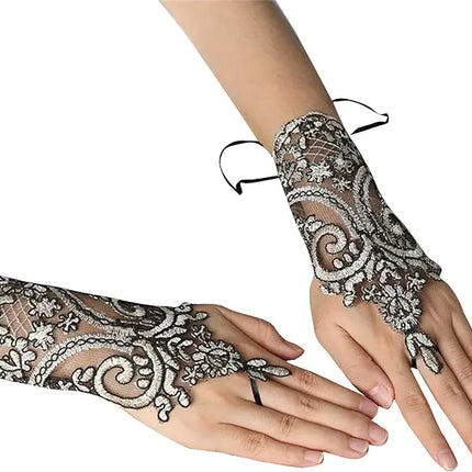 Fancydresswale Fingerless Floral Lace Gloves – Bridal & Party Accessory in Red, White, Black & Silver fancydresswale.com