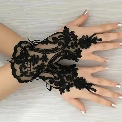 Fancydresswale Fingerless Floral Lace Gloves – Bridal & Party Accessory in Red, White, Black & Silver fancydresswale.com
