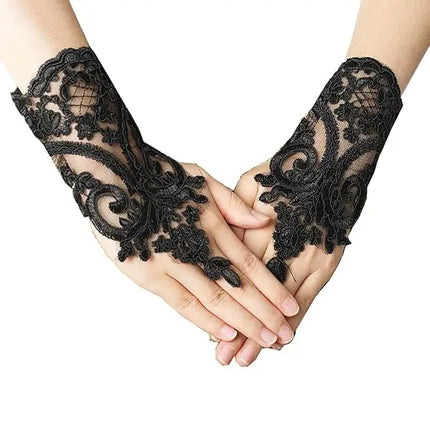 Fancydresswale Fingerless Floral Lace Gloves – Bridal & Party Accessory in Red, White, Black & Silver fancydresswale.com