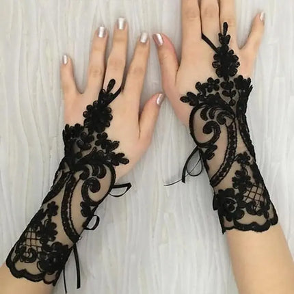 Fancydresswale Fingerless Floral Lace Gloves – Bridal & Party Accessory in Red, White, Black & Silver fancydresswale.com