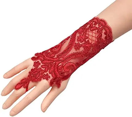 Fancydresswale Fingerless Floral Lace Gloves – Bridal & Party Accessory in Red, White, Black & Silver fancydresswale.com