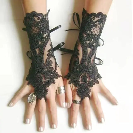 Fancydresswale Fingerless Floral Lace Gloves – Bridal & Party Accessory in Red, White, Black & Silver fancydresswale.com