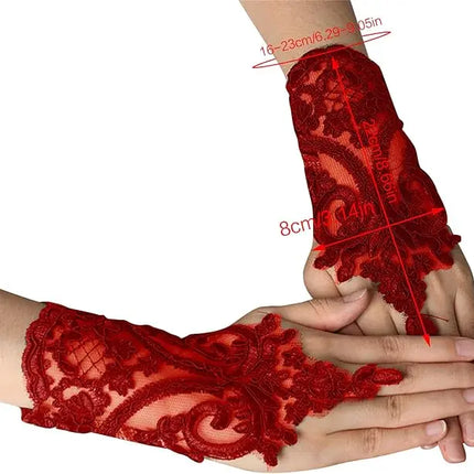 Fancydresswale Fingerless Floral Lace Gloves – Bridal & Party Accessory in Red, White, Black & Silver fancydresswale.com