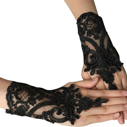 Fancydresswale Fingerless Floral Lace Gloves – Bridal & Party Accessory in Red, White, Black & Silver fancydresswale.com