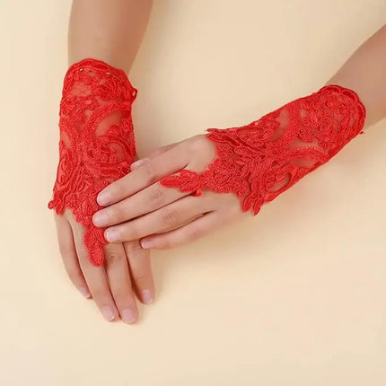 Fancydresswale Fingerless Floral Lace Gloves – Bridal & Party Accessory in Red, White, Black & Silver fancydresswale.com