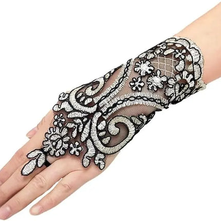 Fancydresswale Fingerless Floral Lace Gloves – Bridal & Party Accessory in Red, White, Black & Silver fancydresswale.com