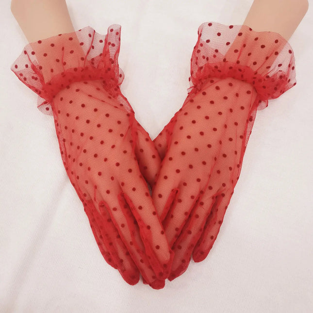 Fancydresswale Girl's Short Lace Gloves Polka Dots Soft Tulle women accessory opera Party handGloves for Costume fancydresswale.com