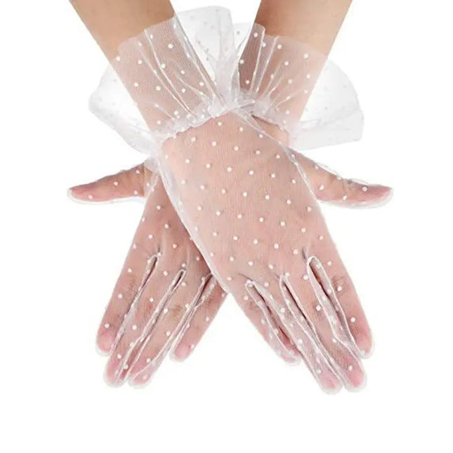 Fancydresswale Girl's Short Lace Gloves Polka Dots Soft Tulle women accessory opera Party handGloves for Costume fancydresswale.com