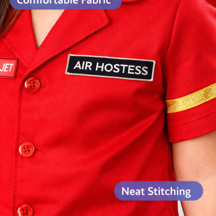 Fancydresswale Girls Air Hostess Fancy Dress Costume Set – Red Uniform with Cap | Kids Airline Crew Role Play Outfit for School & Parties fancydresswale.com