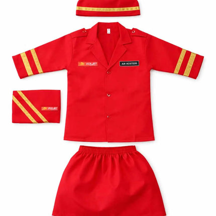 Fancydresswale Girls Air Hostess Fancy Dress Costume Set – Red Uniform with Cap | Kids Airline Crew Role Play Outfit for School & Parties fancydresswale.com