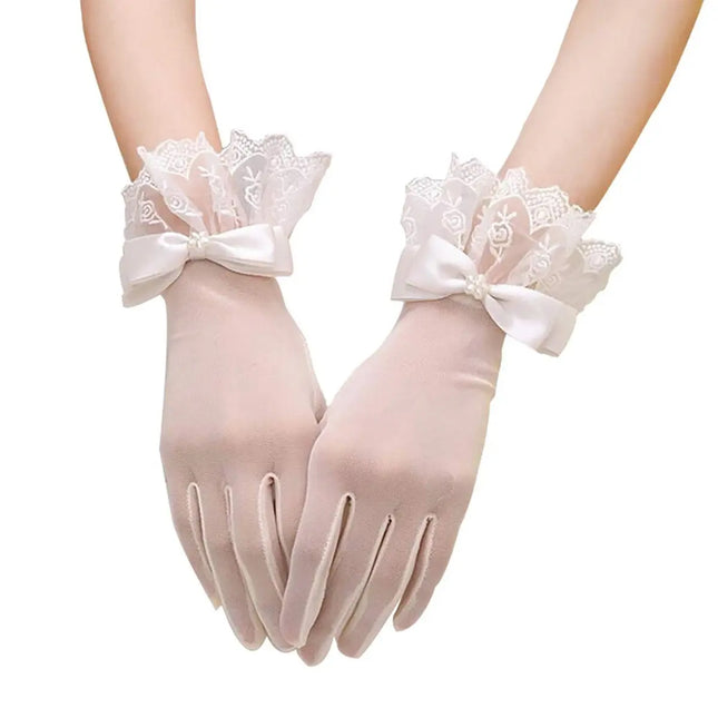 Fancydresswale Girls Fancy Lace Gloves with Satin Bow – Short Wrist Length – Party & Princess Dress Accessory fancydresswale.com