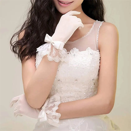 Fancydresswale Girls Fancy Lace Gloves with Satin Bow – Short Wrist Length – Party & Princess Dress Accessory fancydresswale.com
